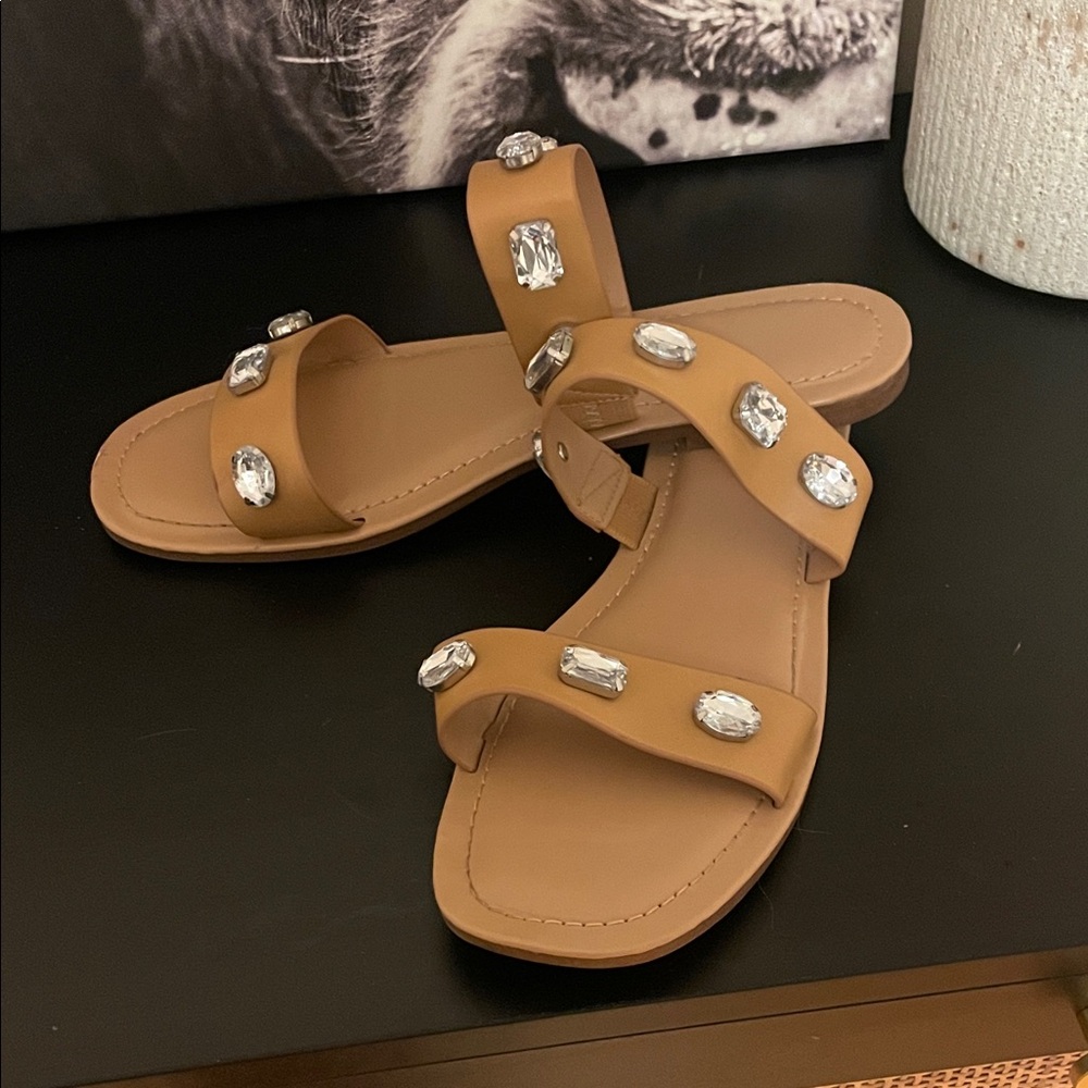 a new day Tan Sandals with Jewel Embellishments